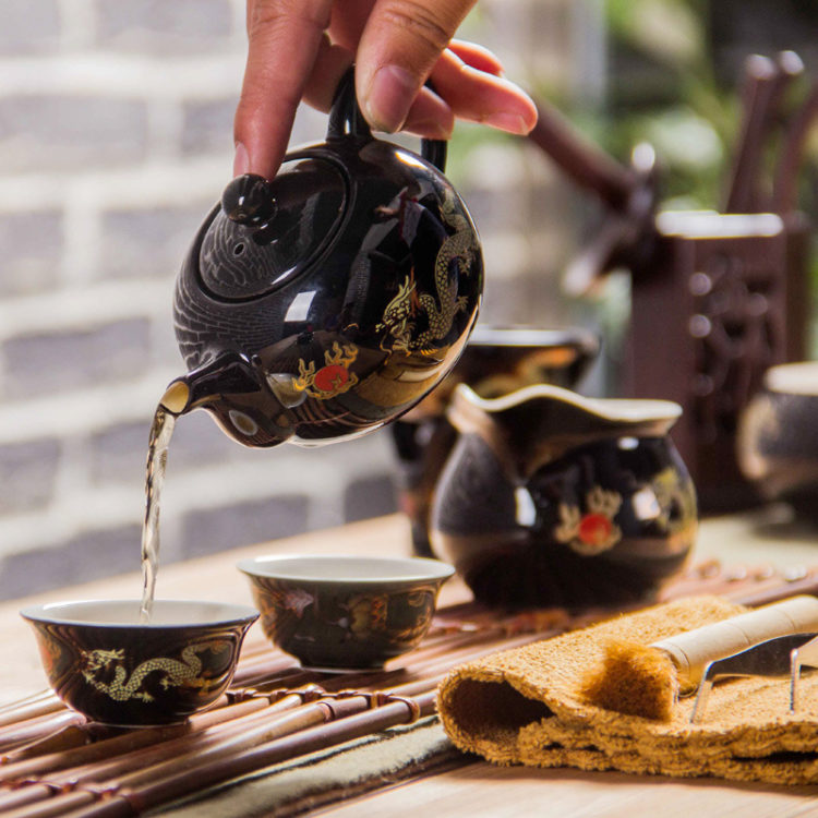 Handmade Black Ceramic Chinese Dragon Teapot